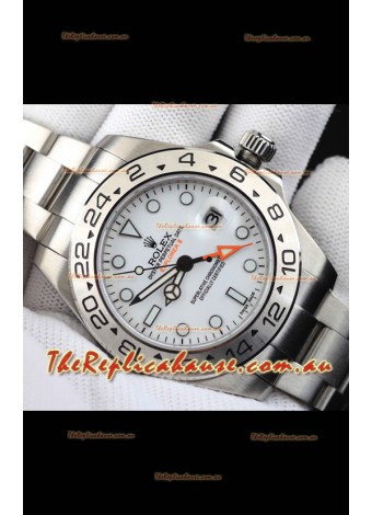 Rolex Explorer II Japanese Movement Replica Watch in Steel Casing White Dial