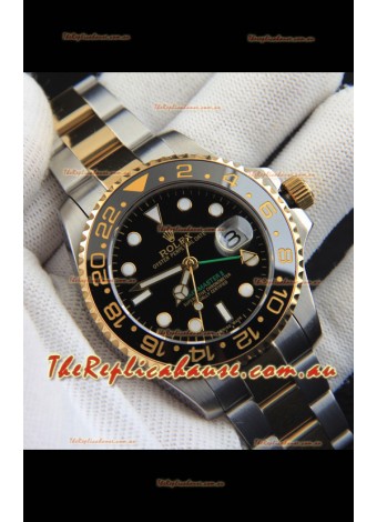 Rolex GMT Masters II Japanese Movement Replica Watch in Two Tone Black Dial