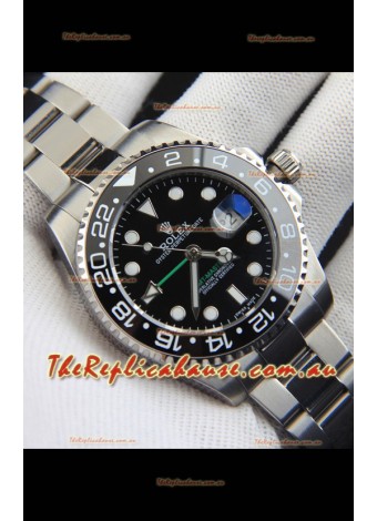 Rolex GMT Masters II Japanese Movement Replica Watch Steel Case Black Dial