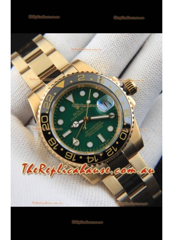 Rolex GMT Masters II Rose Gold Plating Japanese Replica Watch Green Dial