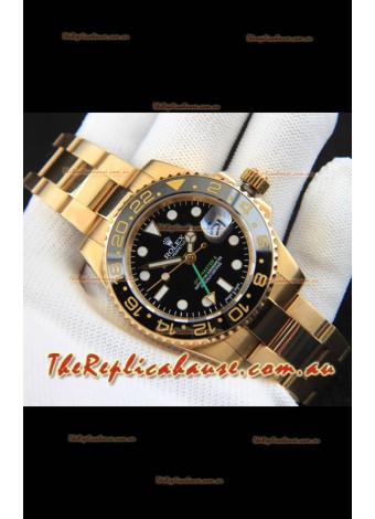 Rolex GMT Masters II Rose Gold Plating Japanese Replica Watch Black Dial