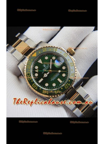 Rolex GMT Masters II 2 Tone Rose Gold Plating Japanese Replica Watch Green Dial