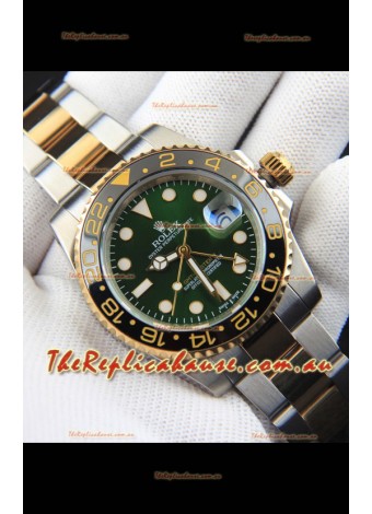Rolex GMT Masters II 2 Tone Rose Gold Plating Japanese Replica Watch Green Dial
