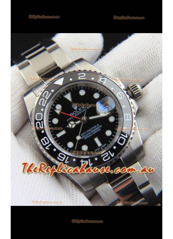 Rolex GMT Masters II Japanese Movement Replica Watch Steel Case Black Dial