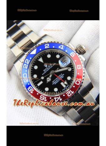 Rolex GMT Masters II Japanese Movement Replica Watch Steel Case Black Dial