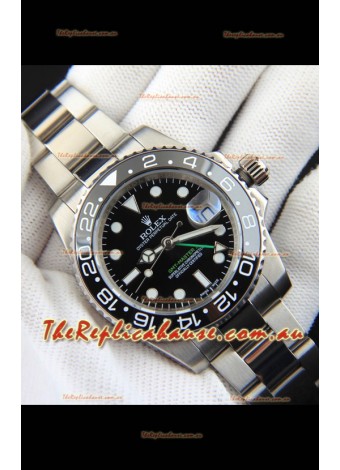 Rolex GMT Masters II Japanese Movement Replica Watch Steel Case Black Dial