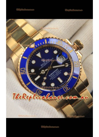 Rolex Submariner Japanese Replica Watch 904L Steel Yellow Gold - Ceramic Bezel in Blue