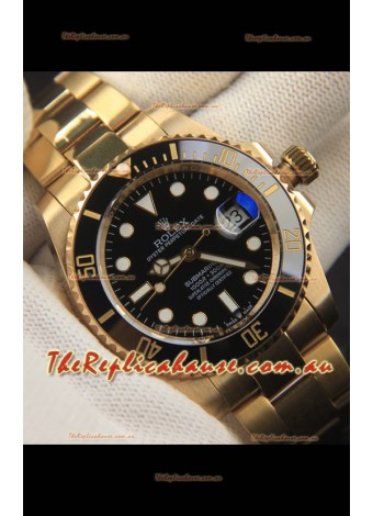 Rolex Submariner Japanese Replica Watch 904L Steel Yellow Gold - Ceramic Bezel in Black