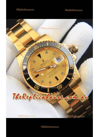 Rolex Submariner Japanese Replica Watch in Yellow Gold Casing Black Bezel