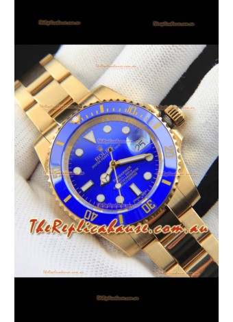Rolex Submariner Japanese Replica Watch in Yellow Gold Casing Blue Dial 