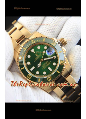 Rolex Submariner Japanese Replica Watch in Yellow Gold Casing Green Dial 