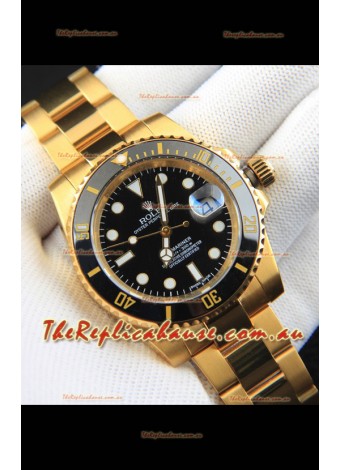 Rolex Submariner Japanese Replica Watch in Yellow Gold Casing Black Dial 
