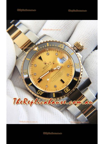 Rolex Submariner Japanese Replica Watch in 2 Tone Yellow Gold Casing Gold Dial 
