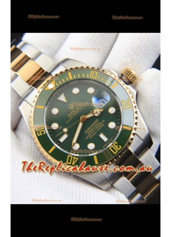 Rolex Submariner Japanese Replica Watch in 2 Tone Yellow Gold Casing Green Dial 