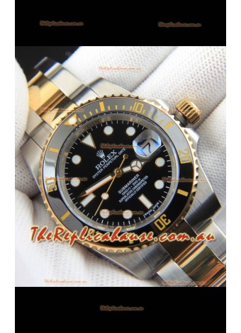 Rolex Submariner Japanese Replica Watch in 2 Tone Yellow Gold Casing Black Dial 