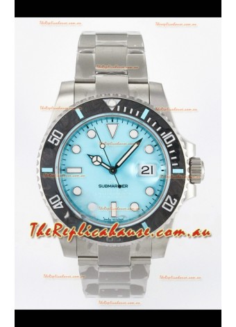 Rolex Submariner DiW Sandblasted Steel Casing Carbon Fiber Bezel Watch Tiffany Blue Dial
