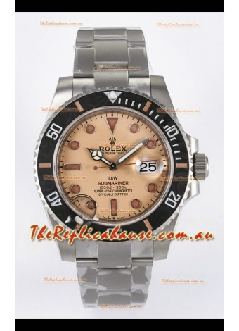 Rolex Submariner DiW Sandblasted Steel Casing Carbon Fiber Bezel Watch Beige Dial