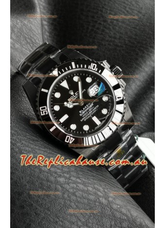 Rolex Submariner Blaken DLC Coated Swiss Replica Watch in Black Dial 