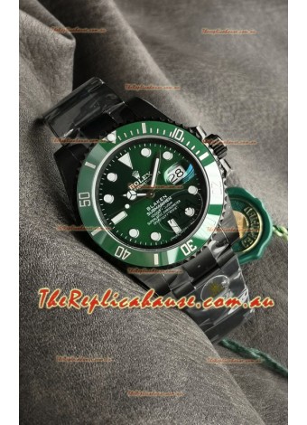 Rolex Submariner Blaken DLC Coated Swiss Replica Watch in Green Dial