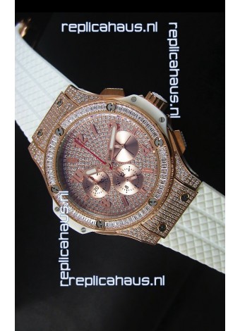 Hublot Big Bang Rose Gold Watch Quartz Movement in White Strap