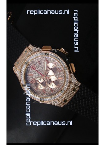 Hublot Big Bang Rose Gold Watch Quartz Movement in Black Strap