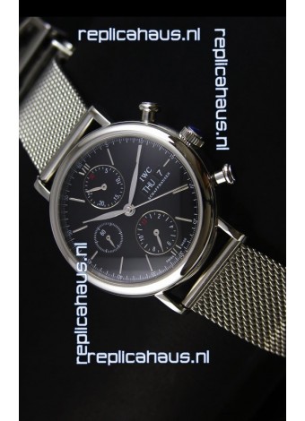 IWC Portofino Chronograph Swiss Watch in Mesh Strap Black Dial 
