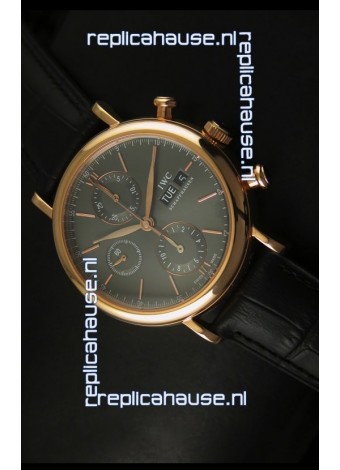 IWC Portofino Chronograph Swiss Watch in Rose Gold Case Grey Dial
