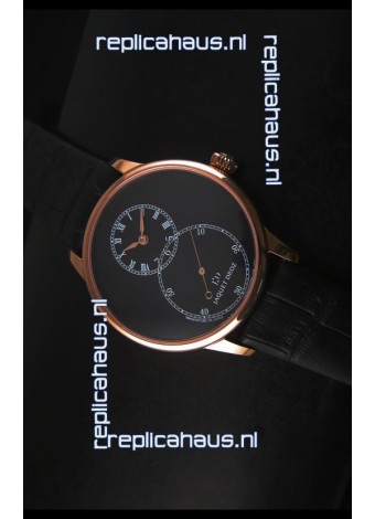 Jaquet Droz Grande Seconde Black Enamel Stainless Rose Gold Case in Black Dial