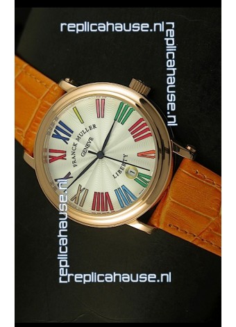 Franck Muller Master of Complications Liberty Japanese Replica Watch in Pink Gold Case
