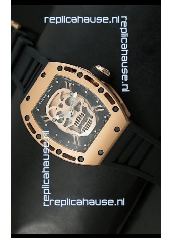 Richard Mille RM052 Skull Tourbillon Swiss Replica Watch in Pink Gold Casing