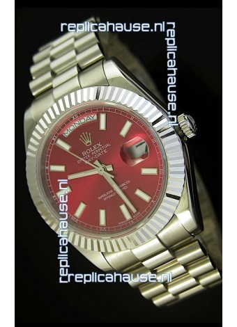 Rolex Day Date II 41MM Swiss Replica Watch - Red Dial - 1:1 Mirror Replica Watch 
