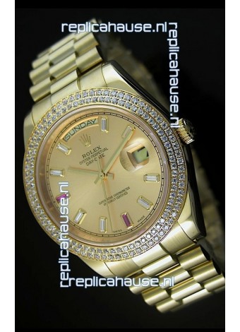 Rolex Day Date II 41MM Swiss Replica Watch - Gold Dial - 1:1 Mirror Replica Watch 