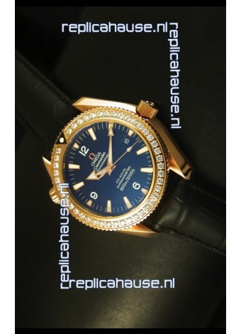 Omega Planet Ocean Rose Gold Plated Swiss Watch with Diamonds