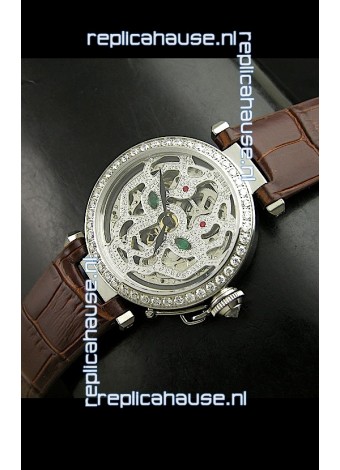 Cartier Pasha Ladies Replica Watch in Skelton Diamond Dial