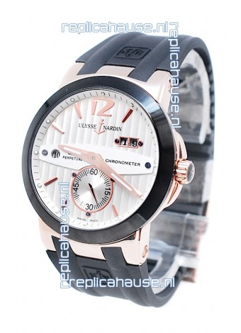 Ulysse Nardin Executive Dual Time Japanese Replica Rose Gold Watch in Black Bezel