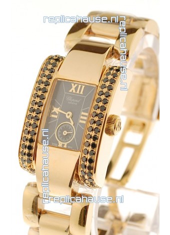 Chopard La Strada Swiss Ladies Replica Pink Gold Watch in Black Dial 