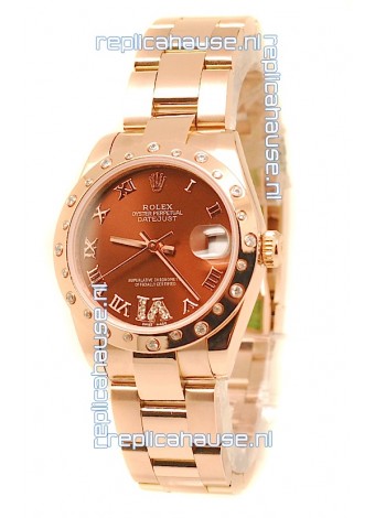 Rolex Datejust Swiss Replica Rose Gold Watch in Brown Dial - 36MM