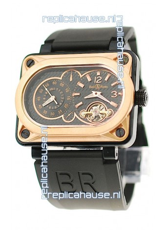 Bell and Ross BR Minuteur Tourbillon Japanese Replica Gold Watch in Black Dial