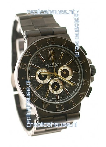 Bvlgari Diagono Mens Scuba japanese Replica PVD Watch in Black