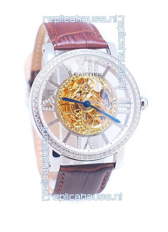 Ronde De Cartier Skeleton Watch in Diamond Bezel