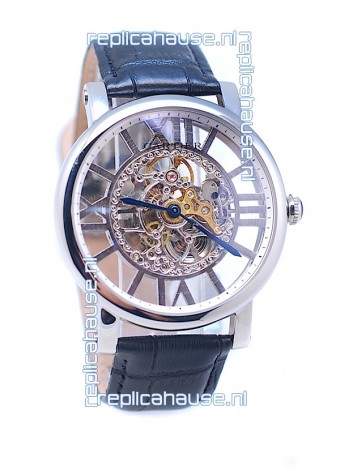 Ronde De Cartier Skeleton Silver Japanese Replica Watch 