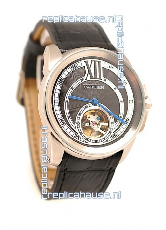 Calibre de Cartier Flying Tourbillon Japanese Replica Steel Watch 