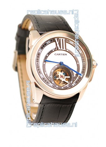 Calibre de Cartier Flying Tourbillon Japanese Replica Steel Watch 