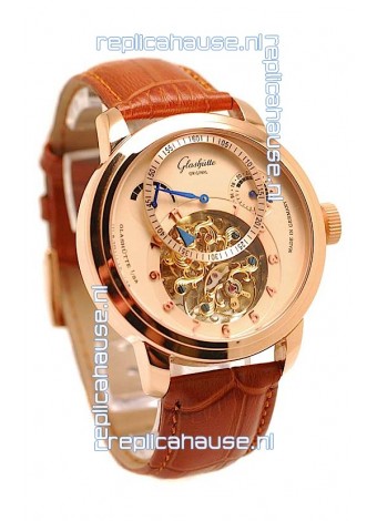 Glashutte Panaomatic Regulator Tourbillon Japanese Replica Pink Gold Watch