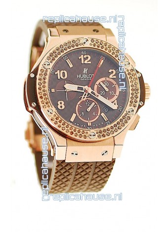 Hublot Big Bang 18K Pink Gold Casing Swiss Watch in Brown Dial