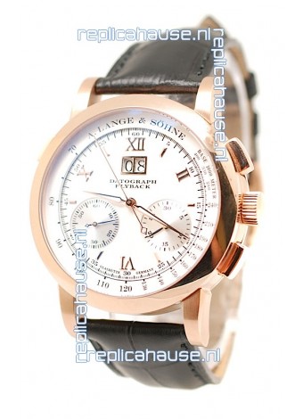A. Lange & Sohne Datograph Flyback Swiss Replica Rose Gold Watch in White Dial