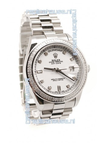 Rolex Day Date Silver Japanese Mens Watch