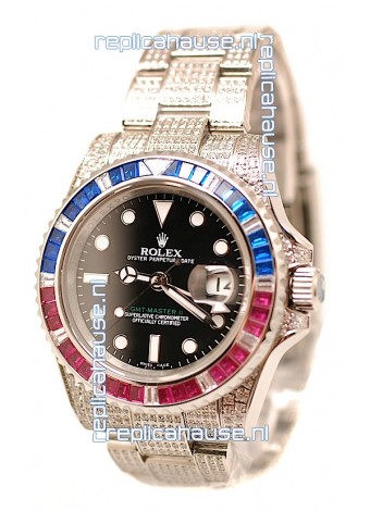 Rolex GMT Masters II 2011 Edition Swiss Replica Watch with Diamonds Casing and Bezel