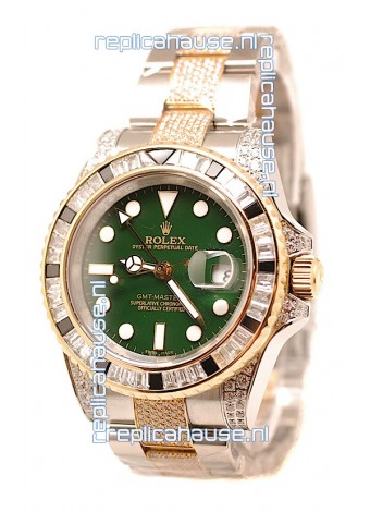 Rolex GMT Masters II 2011 Edition Swiss Replica Two Tone Watch with Diamonds Casing and Bezel