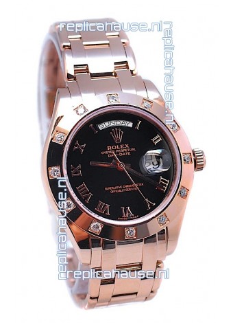 Rolex Day Date Rose Gold Japanese Replica Watch in Diamond Bezel